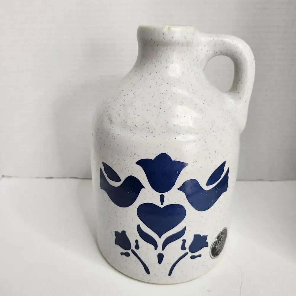 Vintage Harris Pottery Jug Cream And  Navy Blue 9